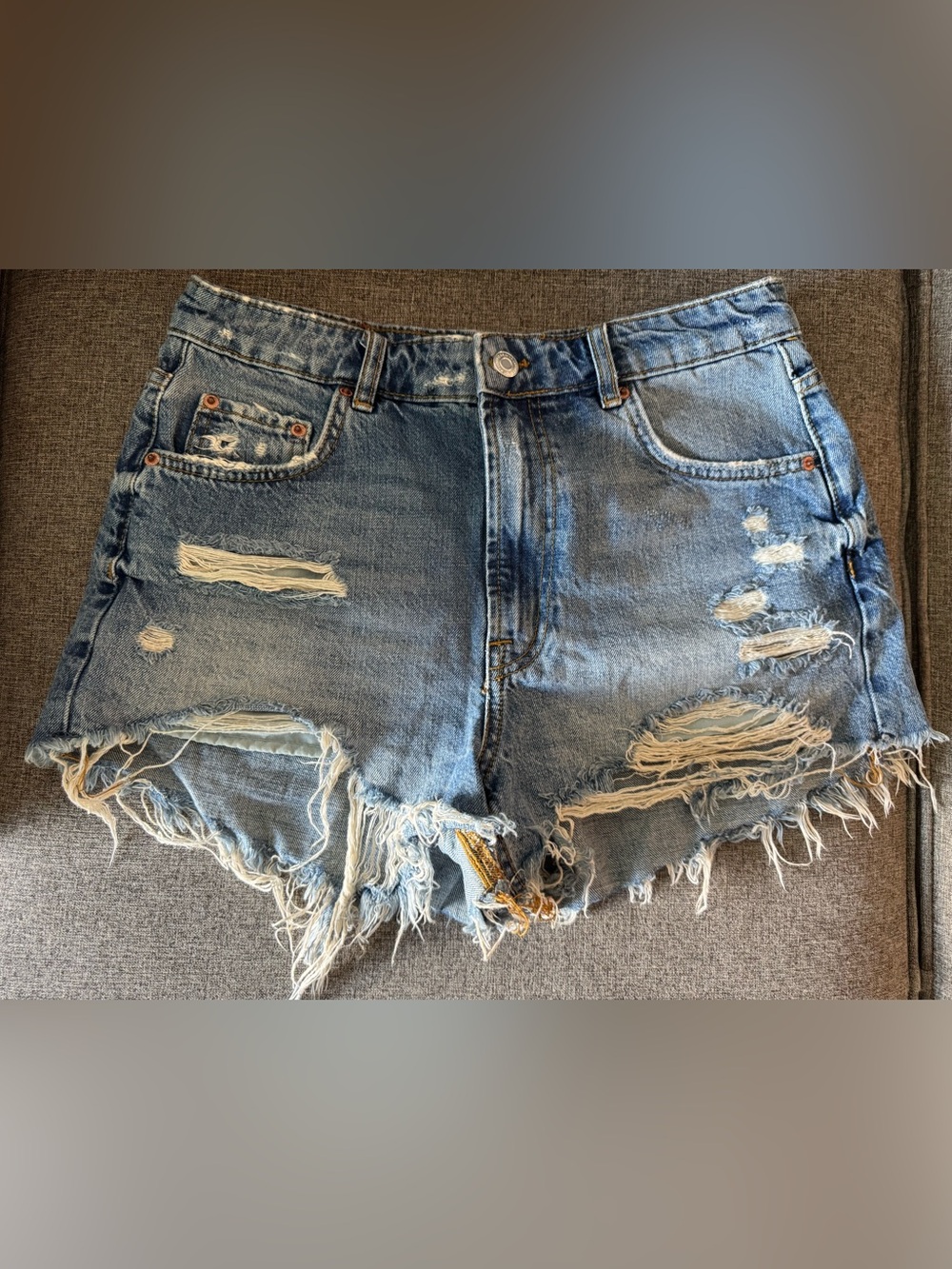 Zara Light Blue Distressed Denim Shorts